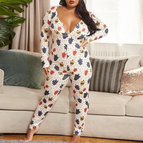 Plus Size Kigurumi Christmas Tree Single Breasted Lingerie Onesies For Adults New Year Eve Sexy Sleepwear Long Romper Pajama