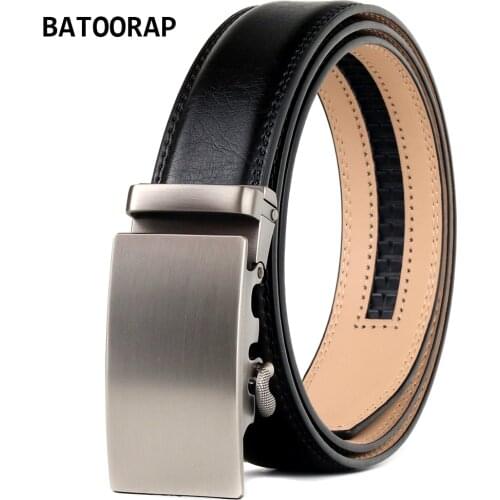 BATOORAP Simple Automatic Belt Male Black Formal Waist Strap Mens Genuine Leather Belt With Buckle 110-130CM BA-RQS09