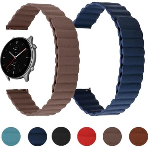 20mm 22mm Leather Strap For Huami Amazfit GTR 2 47mm 42mm Magnetic Soft Bracelet Band Stratos 3 GTS 2 Bip 2e 20mm 22mm Wristband