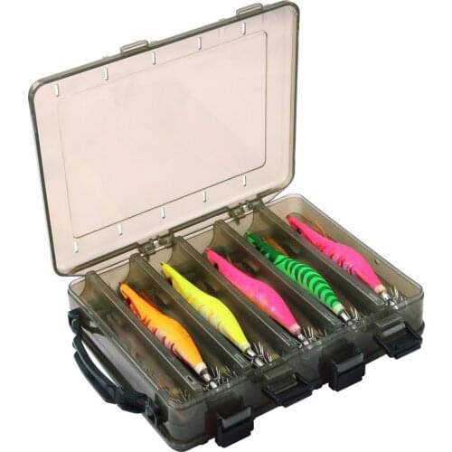 10pcs/box 12g-20g Squid fishing bait Wooden Shrimp jigging Fishing Lures hooks Artificial bait jig hook with double layer box