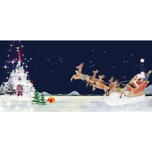 Seasonal Christmas Decor Santa in Sleigh with 5 Reindeer Over Village Figure, LED Light UP