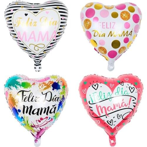 NEW 5pcs Printed Spanish Mother Foil Balloons Mothers Day 2021 Heart Shape I Love You Mama Gifts Birthday Balloon Decoration