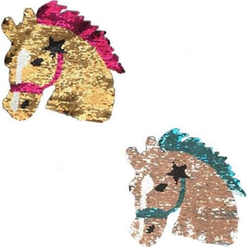 ShinEquin Diy Cute horse flip the double sided Patches for clothing Reversible change color sequins Patch T-shirt Girl Stickers