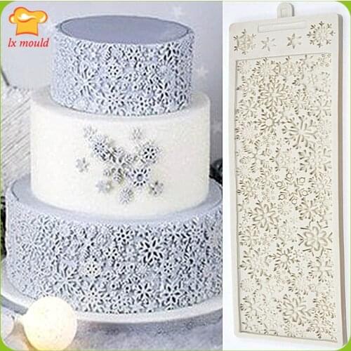 New Large Snowflake Side dry Pace Decorated Fondant Chocolate Baking Clay Fondant Cake Silicone Mold Lace Pad