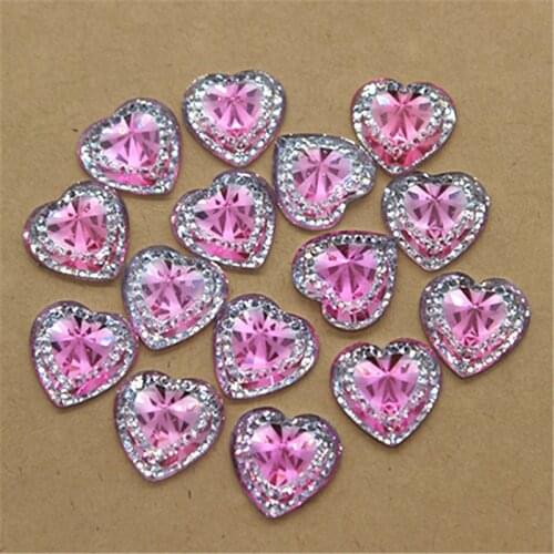 50pcs 14mm Bling Resin Rhinestone Pink Heart Flatback Scrapbooking for Phone/Wedding Decoration Craft