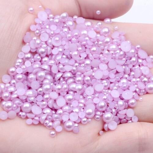 Light Purple Half Round Crafts Pearls 1.5-14mm Scrapbook ABS Resin Beads Use Glue For 3D Nails Art Backpack Design Decorations