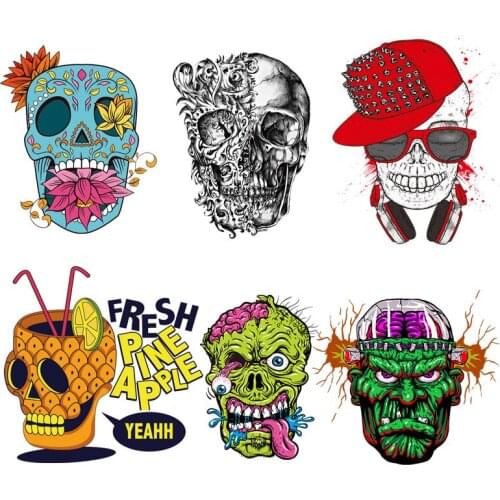 Skull Punk Thermo-Sticker For Clothing Fashion Girl Iron On Transfers For Clothing Heat Transfer Sticker On Clothes Ironing