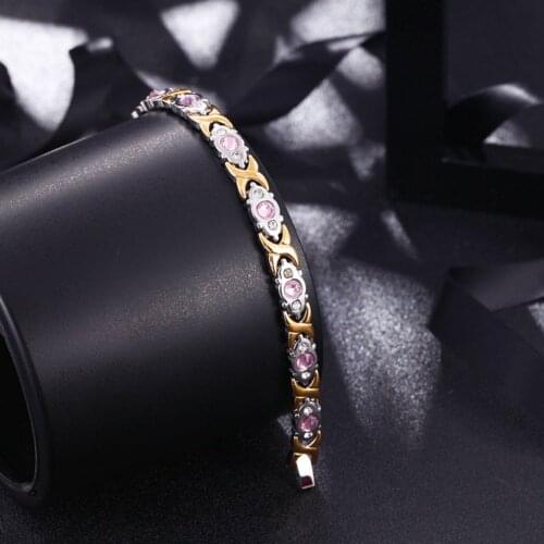 Trendcy Fashion Womens Titanium Stainless Steel Magnetic Bracelet Rhinestone Health Care Gift Crystal Hollow Fashion Bangle
