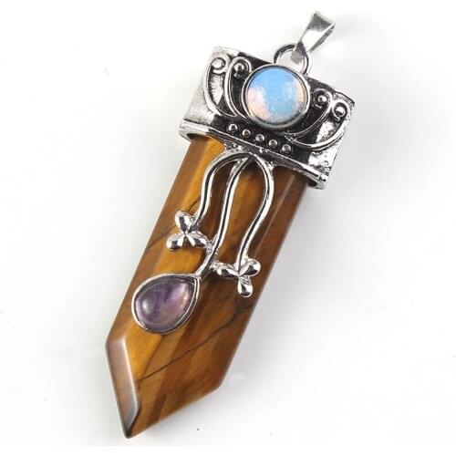 Trendy-beads Unique Silver Plated Natural Tiger Eye Stone Flower Pendant Sword Jewelry For Christmas Gift