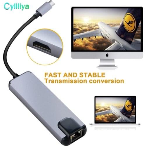 5 in 1 USB Type C Hub Hdmi 4K USB C Hub to Gigabit Ethernet Rj45 Lan Adapter for Macbook Pro Thunderbolt 3 USB-C Charger Port