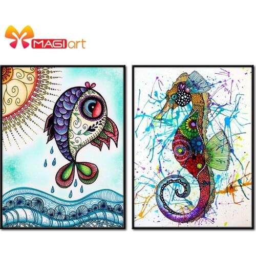 Cross stitch kits Embroidery needlework sets 11CT water soluble canvas patterns 14CT painting Fish and hippocampus-NCMA026