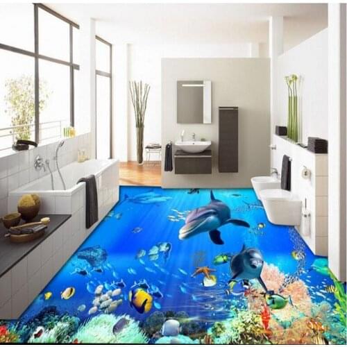 Wellyu Custom large - scale murals 3D stereo underwater world dolphin floor tiles ground background wall tiles wallpaper