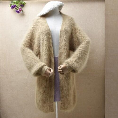 Ladies women autumn winter thick warm mink cashmere knitwear long sleeves slim cardigan mantle angora fur jacket coat sweater