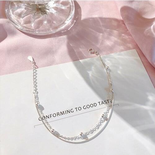 VENTFILLE 925 Sterling Silver Beaded Chain Bracelet for Women Double Layer Bracelet Gifts Jewelry