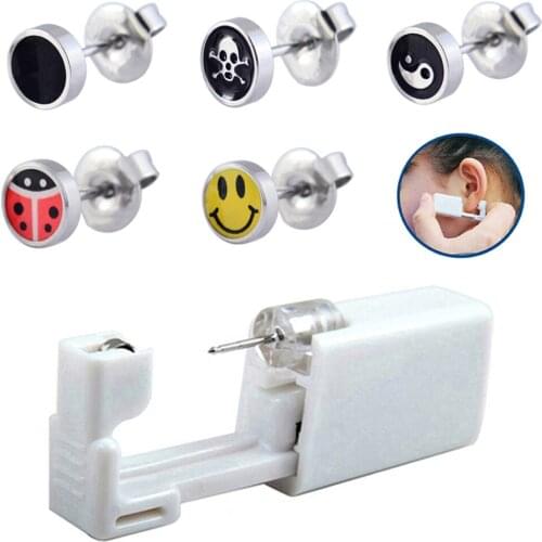 1pc Disposable Safe No Pain Sterile Logo Ear Stud Earring Stude Piercing Gun Piercer Tool Kit Machine Kit Earring Units Jewelry