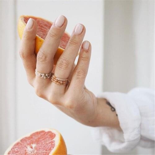 2 mm Handmade Natural Stone Bead Rings Women with Stainless Steel Bead Multi Color Stretch Rope Party Gifts Ring Adjustable 2021