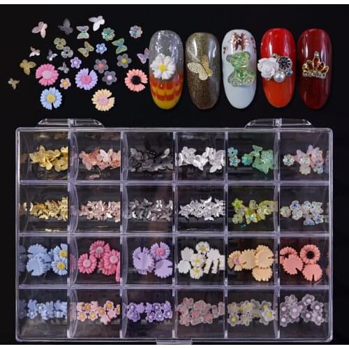 240pcs (24Shapes) Gummy Bears ,Gummy Butterflies , NailArt Overlay 3D Pearls Flower Mix rose 10mm Nail decorations Nail Charm 21