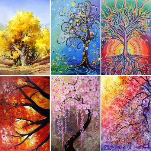 5D DIY Diamond Painting Trees Abstract Art Paintings 3D Cross Stitch Full Diamond Embroidery Mosaic Wall Stickers Home Decor