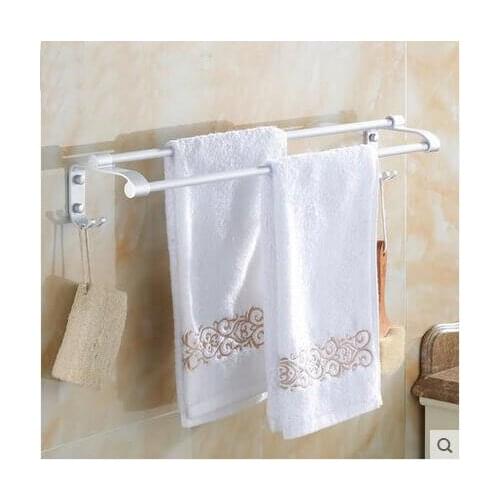 60cm Space Aluminum towel bars rack bathroom, 2 Types single/double towel bars, Toilet wall hanging towel bars shelf with hooks