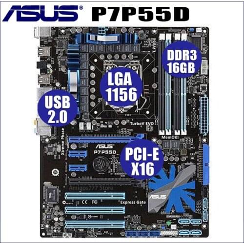 Used Asus P7P55D Motherboard LGA 1156 DDR3 16GB Intel P55 Original Desktop Asus P7P55D Mainboard DDR3 1156 Core i7/Core i5 ATX