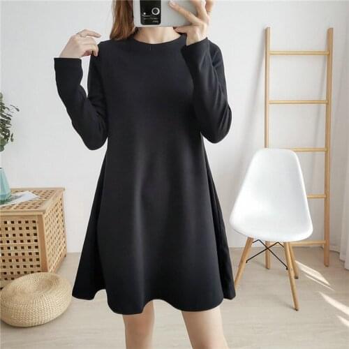 Basic Autumn Winter A line Thick Long Sleeve Dress Elegant Casaul Women Mini Female Chic Sexy Warm Loose Solid Dresses
