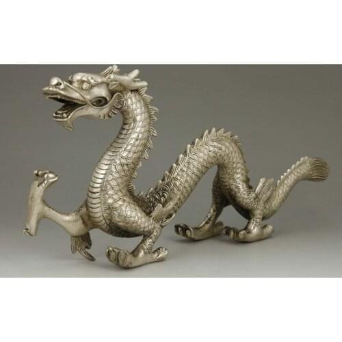CHINESE OLD BIG WHITE COPPER HANDWORK CARVING DRAGON STATUE
