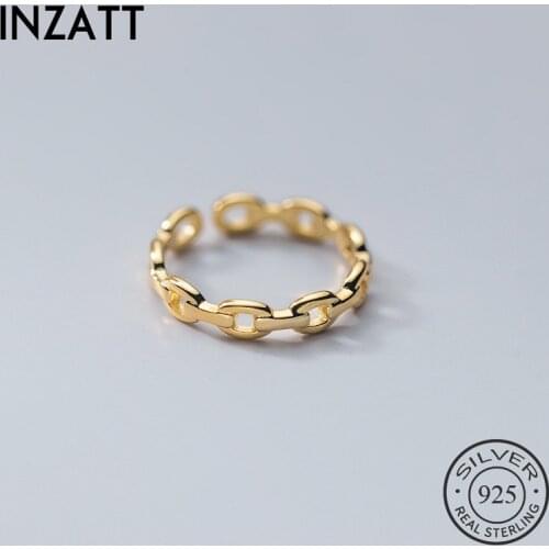 INZATT Genuine 925 Sterling Silver Chain Adjustable Ring For Fashion Women Party Punk Fine Jewelry 18K Rose Gold Accessories