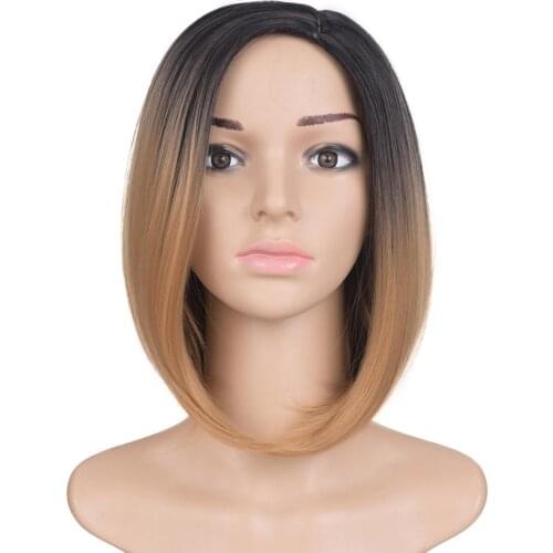 Short Straight Hair Synthetic Ombre Bob Wigs Short Straight Hair Heat Resistant