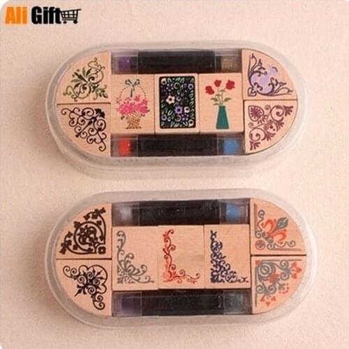 New 2021 Lace Corner Woden Stamp Ink Pad DIY Wooden Vintage Flower Crafts Stamps For Diary Decoration Scrapbooking Gifts Stamps