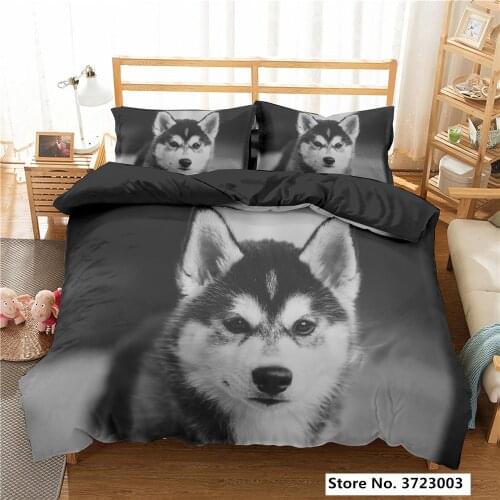 Adorable Animal 3D Husky Dog Bedding Set Duvet Cover Queen King Size Home Textile Quilt Cover Bed Forest