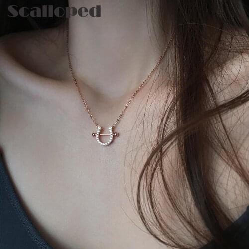 SCALLOPED Trendy Lucky U Women Necklace 2020 New Creative Horseshoe Shaped Pendant Temperament Korean Choker Jewelry Wholesale