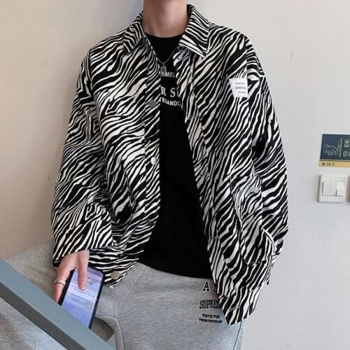 Men Shirt 2021 New Arrival Spring And Autumn Trend Casual Loose Zebra Pattern Male Shirt European Style White Blue S134