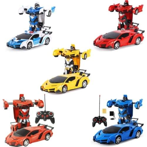 2021 New Remote Control Car Transform Robot for Kids 1:18 Scale Model Police Car with One-Button Deformation Robot Car Toy Gift