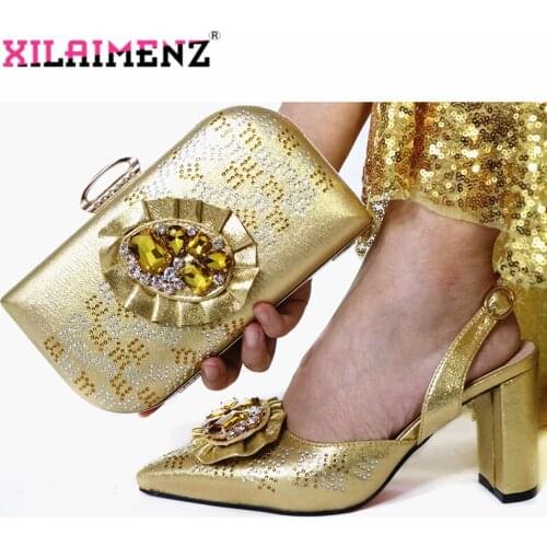 2019 Italian Autumn New Arrivals Shoes With Matching Bags Set African Womens Party Shoes and Bag Sets with Shinning Crystal