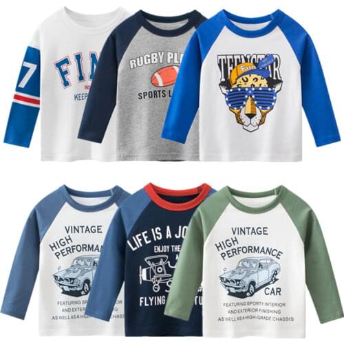 2021 Boys T-shirts Fashion Cartoon Letter Tee Girls Long Sleeve Tops Autumn Winter Kids Cotton Sweatshirt Children Sport Shirts