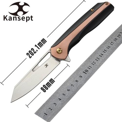 Kansept Everyday Carry Knife Tactical Knife Shard CPM-S35VN Black Titanium Anodized Handle with Copper High Quality EDC