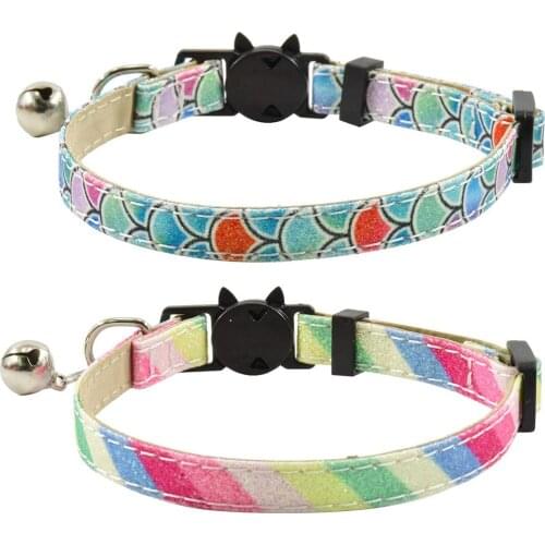 Cat Collar Leather with Bell Bling Cute Kitten Collar Adjustable Rainbow Cat Collars for Kitty