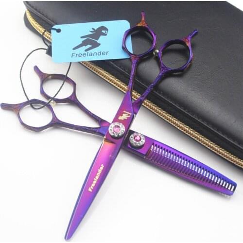 Freelander 6 inch purple double tail flower handle Hairdressing scissors Barber shears,hair clippers