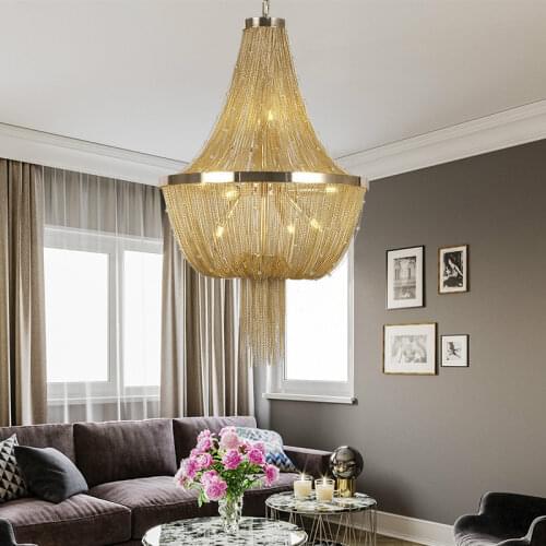 Industrial Style Gold Tassel E14 Led Pendant Lights Lustre Crystal Chain Hanging Lights Stairs Led Suspend Lamp Led Luminarias