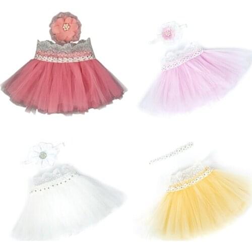 Newborn Photography Props Baby Mesh Dress Headband Set Infants Photo Shooting Outfits Clothes