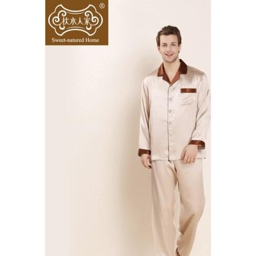 Luxurious noble New Real Silk Mulberry silk Pajamas Men Long Sleeved pyjama trousers pajama set pants Sleepwear nightclothes