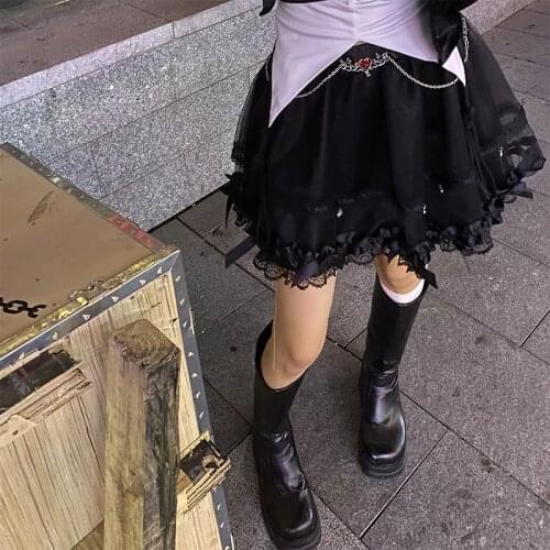 Ruibbit High Waist Skirts Rock Punk Gothic Love Harajuku Princess Ball Gown Cake Black Mini Skirts Hot Girl Japanese Y2k