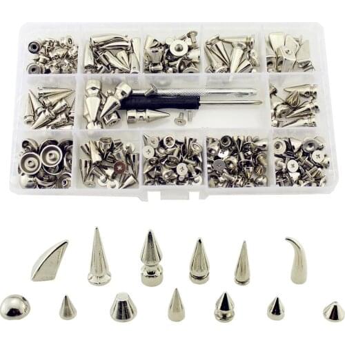 Mixed 13 Designs 140pcs Silver Spikes And Studs For Clothes DIY Garment Rivets For Leather Punk Rivet For Bag Shoes Handcraft