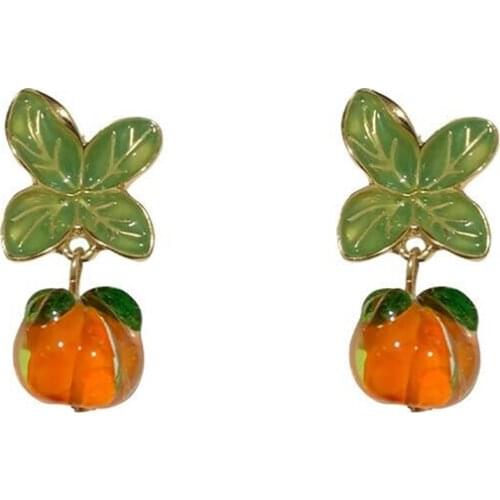 Glass Persimmon Drops Of Glaze Flower Earrings Fashionable Joker Retro Geometric Stud Earrings Women Jewelry