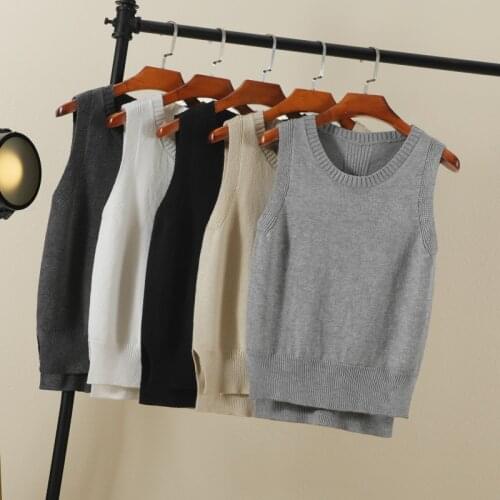 2021knitted top cryptographic brown preppy cute white crop korean style knitwear oversized beige sweaters for women fashion vest