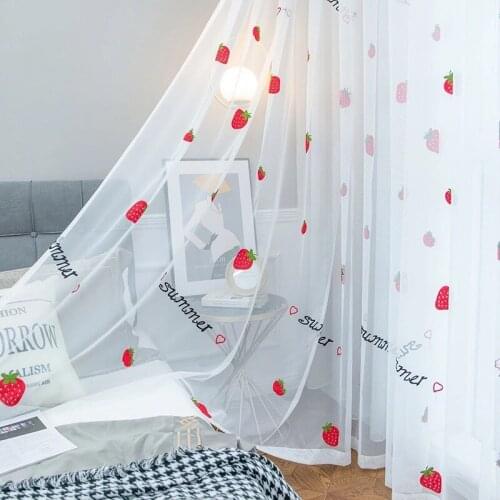 Small Fresh Strawberry Window Tulle Screen Living Room Bedroom Bay Window Partition Curtain Voile Princess Wind Window Screen