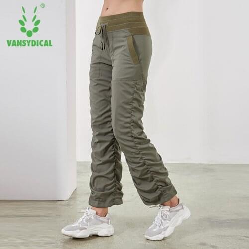 Vansydical Sports Running Yoga Pants Womens Slim Fold Gym Sweatpants Autumn Winter Outdoor Fitness Workout Jogging Trousers