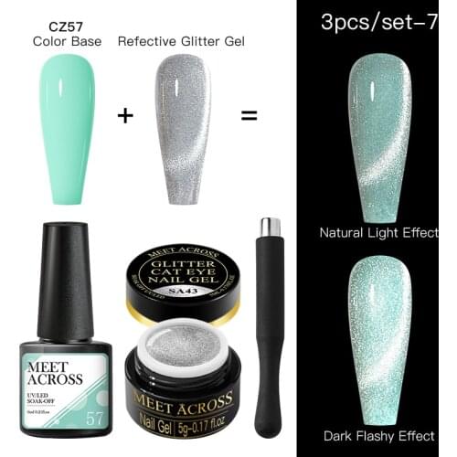 MEET ACROSS Reflective Cat Eye Gel Polish Set Diamond Cat Eye Semi Permanent Varnish Hybrid UV LED Gel Nail Polish Acry gel