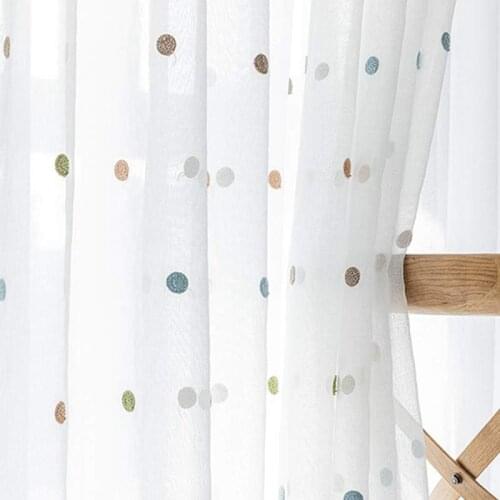 Embroidered Circle Sheer Curtains for Living Room Green Pink Dot Countryside Rural Drapes Tende ZH035C