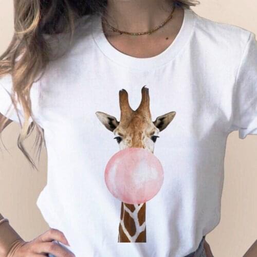 Womens Cute giraffe Printed T-shirts Girl 2020 Summer 90s Ullzang Harajuku Cow Pig Rabbit Tiger Cropped T Shirt,Drop Ship